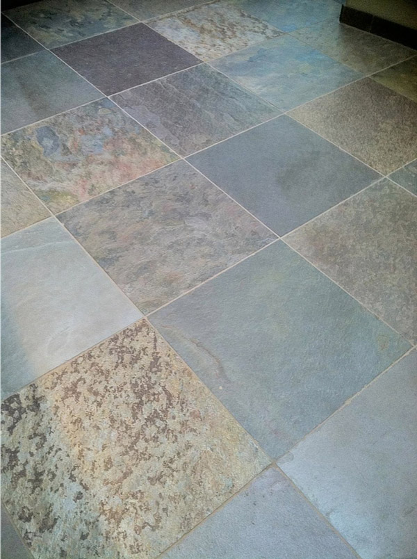 Dull slate floor tile BEFORE cleaning and sealing - Photo Credit AZ Tile & Grout Care Tucson